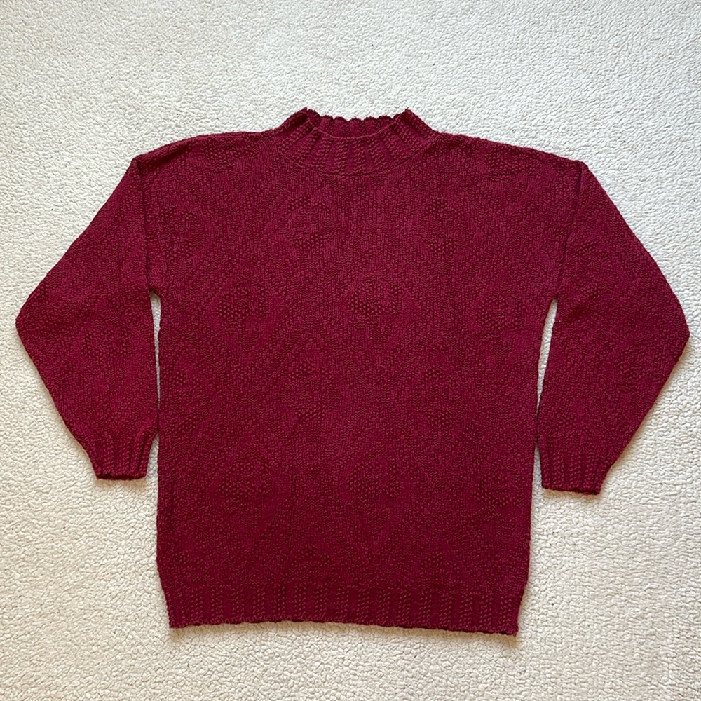 Vintage 90s White Stag Texture/Pattern Knit Mock Neck Sweater